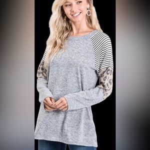 Heimish USA Gray and leopard print long sleeve tunic, Size XL